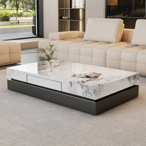 Minimalist Rectangular Rock Slab Coffee Table - Light Luxury High-End for Living Room