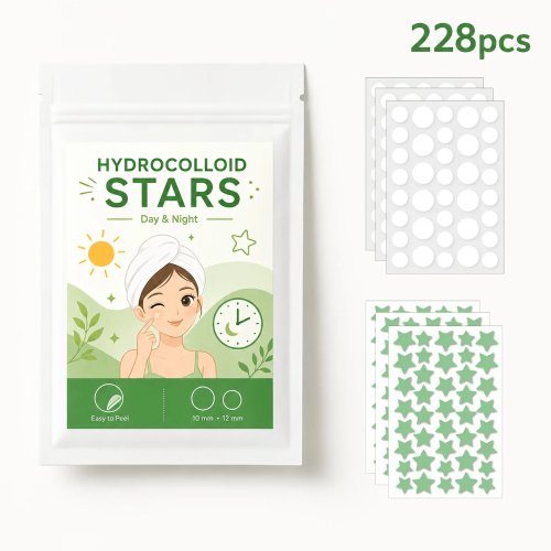228 miếng dán mụn hydrocolloid, sticker mặt hình ngôi sao xanh & tròn trong suốt cho nam nữ, dùng ngày đêm tiệc