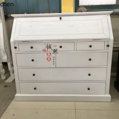 TQH7.2 Scrivania e cassettiera in legno massello combinata, toeletta con coperchio ribaltabile e vano portaoggetti, mobile multifunzione per camera da letto