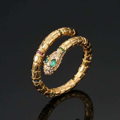 Bague Serpent Doré Fantaisie pour Femme et Fille, Bague Ajustable en Zirconium Cubique Brillant, Bijou Cadeau Mariage