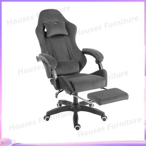 Cadeira Gaming Ergonómica em Tecido Veludo Mate Altura Ajustável Estilo Racing Cadeira de Computador com Base em Liga de Alumínio e Nylon