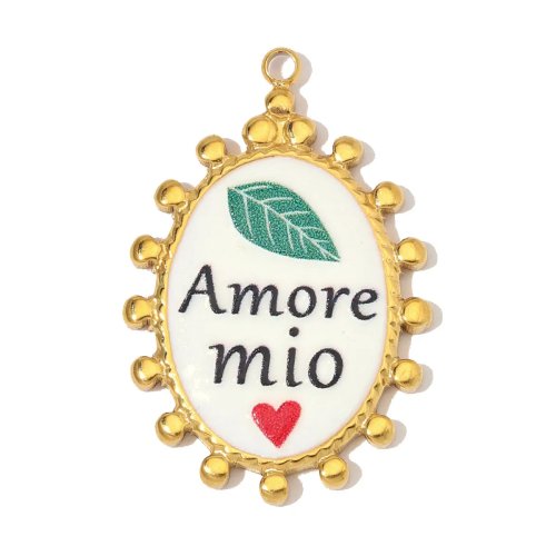 3 piezas Lote Acero Inoxidable Amore Mio Corazón Dijes DIY Bicicleta Taza de Café Gato Collar Colgantes Mujer Palabras Italianas Joyería Mayorista