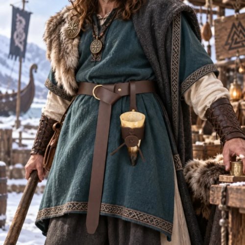 Mittelalterlicher Retro-Gürtel und Trinkhornhalter Set (Trinkhorn nicht enthalten) - Wikinger Renaissance LARP Ranger Fantasy Cosplay Zubehör