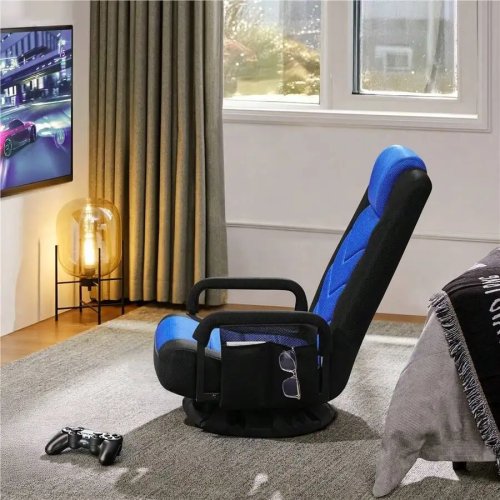 Swivel Gaming Floor Chair with Adjustable Recline, Armrests & Folding Design – Black