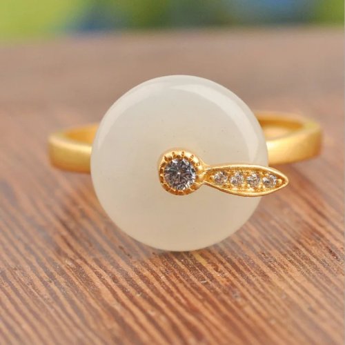 Nhẫn Ngọc Bích Trắng Tự Nhiên, Bùa May Mắn Cổ Điển, Trang Sức Thời Trang Có Thể Điều Chỉnh