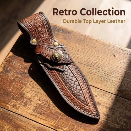 Fodero per coltello in pelle goffrata, testa di leone retrò, porta coltello da cintura, guaina sostitutiva DIY