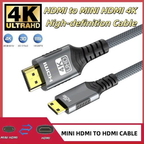 Mini HDMI naar HDMI kabel 4K@60Hz hoge snelheid gevlochten bidirectionele adapter converter voor HDTV tablet camera