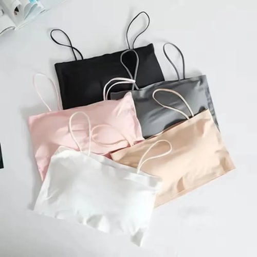 심리스 튜브탑 캐미솔 브라 여성용, 패드 내장 무선, 크롭탑 속옷 뷰티백 포함, 편안하고 부드러운