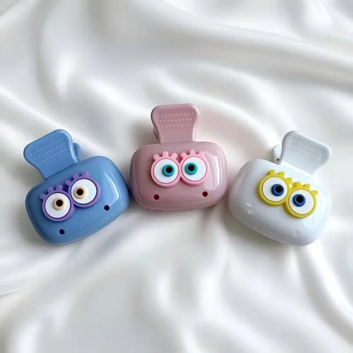 Bộ 3 giá đỡ bàn chải đánh răng hình mắt dễ thương, màu dopamine, nắp chống bụi du lịch