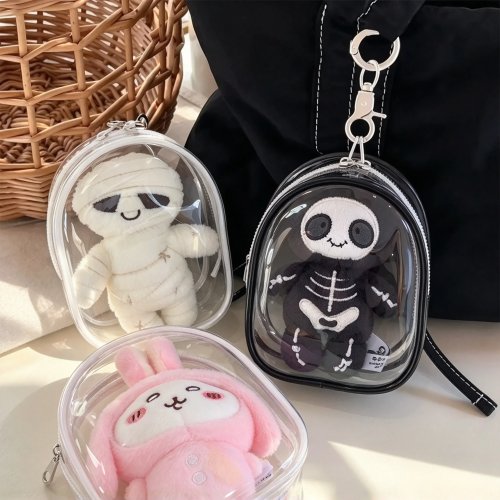 Pochette de rangement transparente en PVC 12 cm avec porte-clés, boîte de présentation pour poupée cartoon multicolore, étui antipoussière pour écouteurs et organisateur cadeau