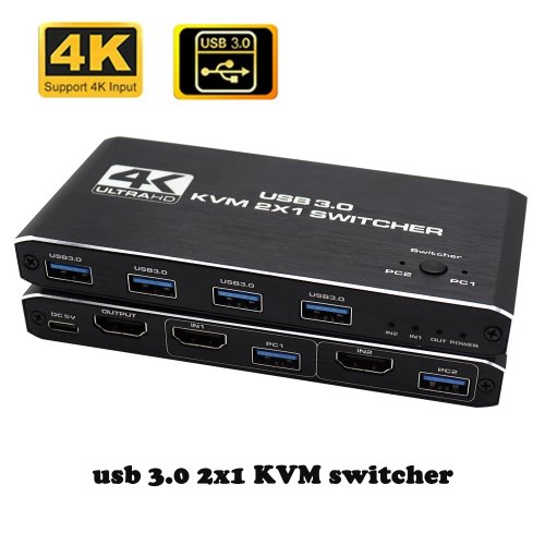 4K USB KVM-Switch, USB 3.0 Umschalter, HDMI-kompatibel, 2 In 1 Out für 2 PCs, Tastatur und Maus teilen, EDID/HDCP, Drucker Unterstützung