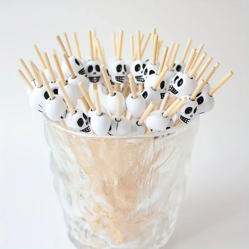 100 piques à cocktail squelette et crâne – Piques décoratifs pour fruits, burgers et gâteaux, fête Halloween/Jour des morts