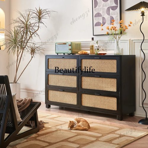 Lemari Laci Kayu Ash Rotan Gaya Prancis Kayu Solid untuk Kamar Tidur Apartemen Kecil