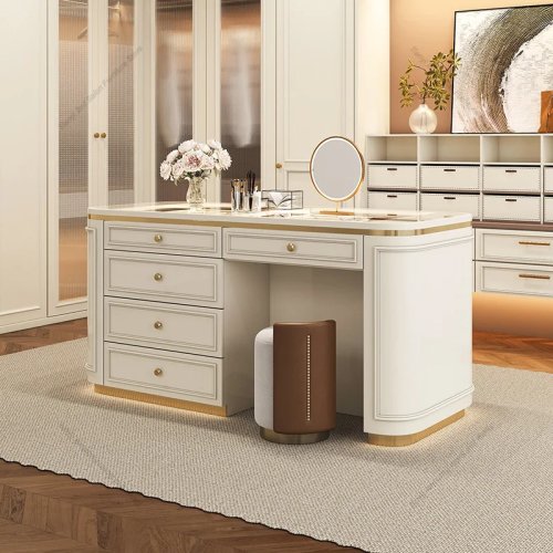 Toeletta con portagioie stile crema francese, isola guardaroba free-standing, mobile per la casa