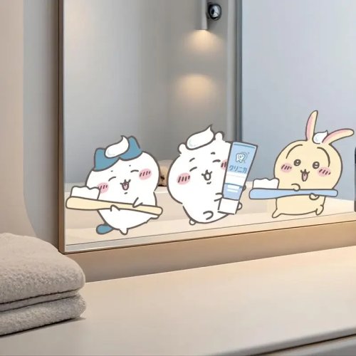 Sticker para espejo de baño Chiikawa Hachiware Usagi – calcomanía autoadhesiva impermeable para vidrio del baño y decoración del hogar