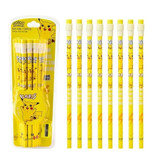 Pokémon Kawaii Stationery Set 12Pcs Boxed Cartoon Pencils with Eraser & Sharpener Anime School Supplies Birthday Gift for Kids