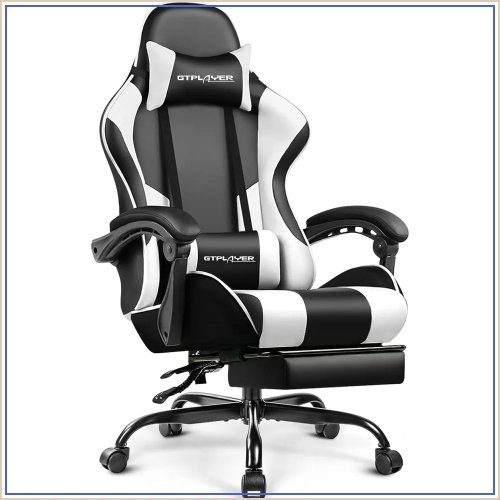 Cadeira Gaming com Apoio de Pés e Apoio Lombar, Cadeira Giratória com Altura Ajustável e Apoio de Cabeça, Branca