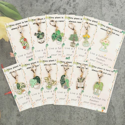 12-teiliges Schlüsselanhänger-Set mit lustigen Topfpflanzen, inkl. aufmunternder Grußkarte – für Rucksäcke, zur Motivation in Schule & Beruf, als unterstützendes Geschenk