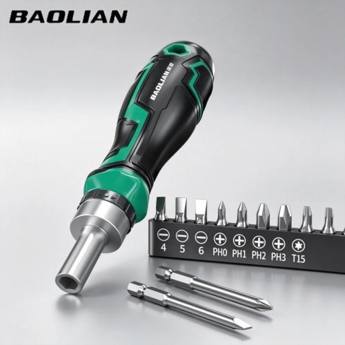 Baolian Ratcheting Screwdriver Multi-Purpose Magnetic Bit Set – Compact Manual Hand Tool Kit for Home Repair