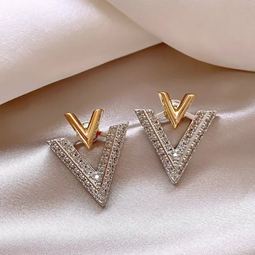 Orecchini lettera V in zircone placcato oro 14K, design coreano 2023, gioielli eleganti da donna per feste e accessori