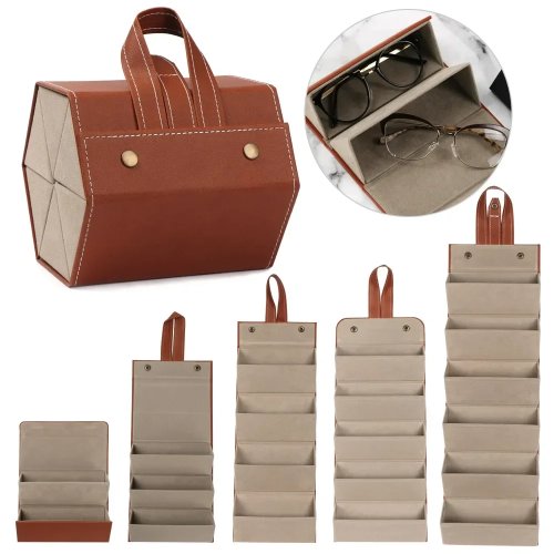 Portable Folding Glasses Organizer 2/3/6-Slot Sunglasses Storage Case PU Leather Travel Display Box