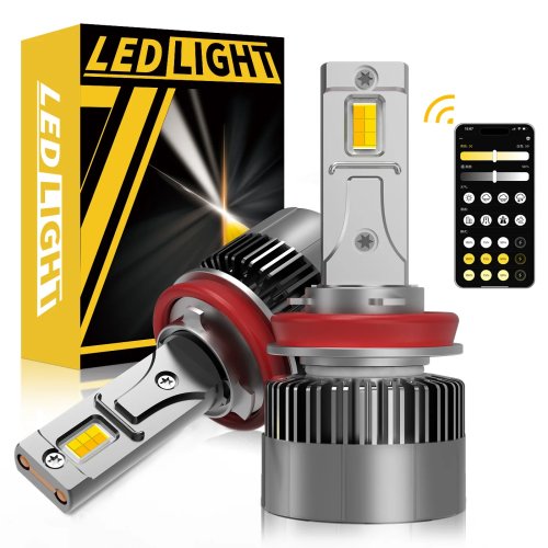 2 szt. Żarówki LED do reflektorów samochodowych H11 H9 H8 CANBUS ze sterowaniem aplikacją, Mini Turbo, 3000K 4300K 6000K, 3 kolory, światła przeciwmgielne z wentylatorem