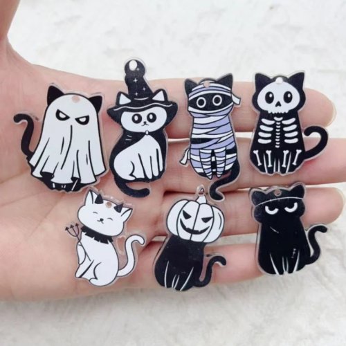 10個 ハロウィン カートゥーンアニマル アクリル ペンダント DIY ジュエリー作り キーホルダー イヤリング アクセサリー
