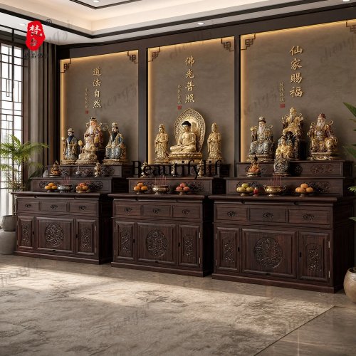 Meja Altar Buddha Kayu Solid 3 Lapis, Meja Persembahan dengan Kotak Dupa, Altar Guan Gong, Altar Ruang Tengah