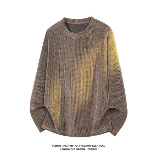 Haut en maille col rond manches longues pour homme - Effet délavé, motif dégradé, coupe oversize, doux texturé, streetwear