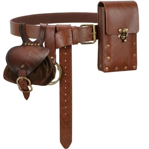 Thắt lưng eo Viking thời trung cổ bằng da PU với túi đựng tiền hình lá và kẹp váy - Phụ kiện hóa trang cosplay Halloween