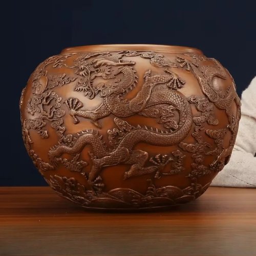 Ornement cylindrique en cuivre Yunlong corne d'abondance – Coupe de fortune en laiton pour salon et bureau, cadeau d'ouverture