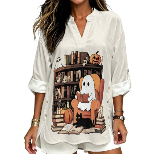 INSTANTARTS Women's Linen V-Neck Short Sleeve T-Shirt Plus Size Solid Color Autumn Top