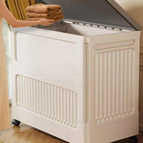 Caja organizadora de ropa plegable con ruedas y tapa, gran capacidad, para edredones