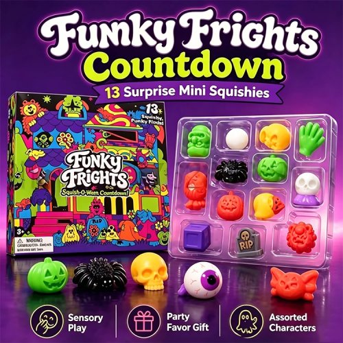 Needoh Funky Frights Halloween Adventskalender, 13 Tage, gruselige Squishy Slow Rise Anti-Stress-Spielzeuge, Countdown-Geschenkbox