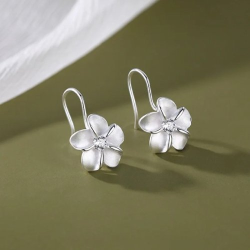 Cute Small Silver Frosted Flower Earrings for Women - Floral Party & Wedding Earrings
