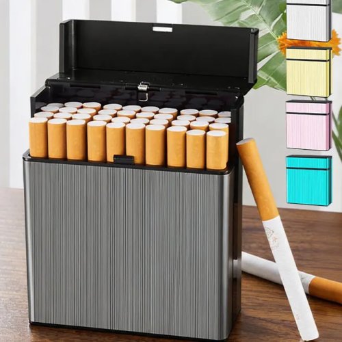 Cigarrera metálica para 40 cigarrillos con tapa abatible automática, caja de almacenamiento antihumedad, regalo para hombre
