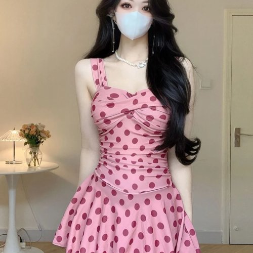 여성 풀커버리지 긴팔 자외선 차단 수영복 귀여운 리본 스커트 커버업 레트로 비치 드레스 휴가