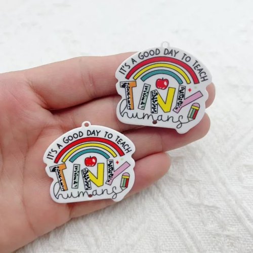 10 pezzi ciondoli in acrilico a doppia faccia per la Festa degli Insegnanti, motivo mela e matita colorato, lettere inglesi, accessori per bigiotteria fai da te