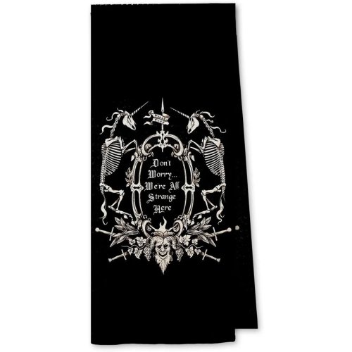 Halloween Gothic Memento Mori Kitchen Towels - Dark Macabre Dish Towels, Halloween Decor, Gothic Lovers Gift