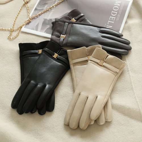 Elegant Retro Women's Winter Suede Leather Gloves - Warm Touchscreen Windproof Driving Cycling Gloves