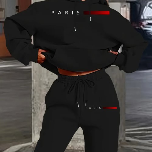 Conjunto Sudadera con Capucha y Pantalón Mujer Oversize Estampado Fleece Streetwear Otoño Cálido 2026