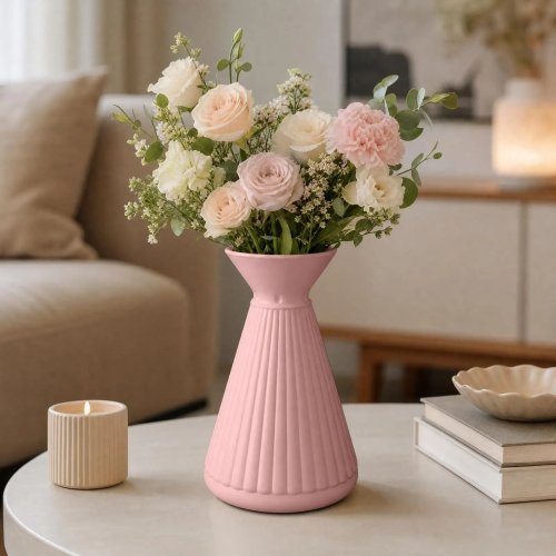 Bộ 4 lọ hoa nhựa trang trí có gân – dễ vệ sinh