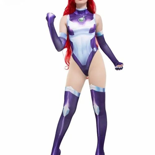 Starfire Cosplay Kostüm – Teen Titans Superhelden Jumpsuit Bodysuit Halloween Zentai Catsuit