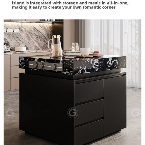W5.19 Sintered Stone Kitchen Island with Sink, Minimalist Integrated Dining Table & Storage Cabinet for Small Apartments