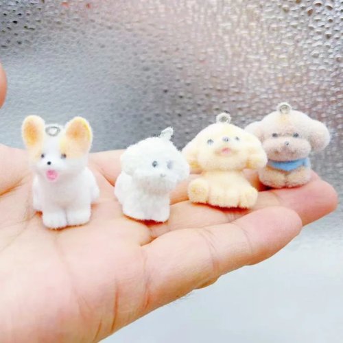 10 unid. Porta-chaves Cão Flocado 3D Desenho Animado Animal Decoração Bolsa DIY - Little Koji Teddy Golden