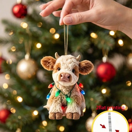 10PCS Gantungan Pohon Natal Sapi Plush Lucu dengan Lampu Tali, Hiasan Gantung Hewan Berbulu untuk Natal & Hadiah Liburan