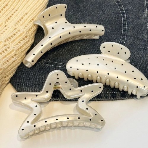 Women's French Luxury Polka Dot Star Shark Clip Hair Ornament - Large Versatile Fashion Hair Accessory