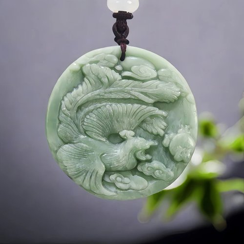 Collar con colgante de fénix de jade verde natural – talismán de piedra preciosa china, regalo vintage