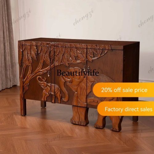 JJ132 Armoire murale en bois massif thaïlandais, coffre sculpté rétro américain, grande capacité