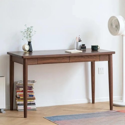 Escritorio moderno de madera maciza con cajones – Gris/Nogal negro/Roble blanco, mesa de escritorio sencilla